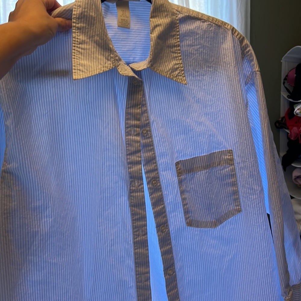 H&M oversized blue and white striped button down